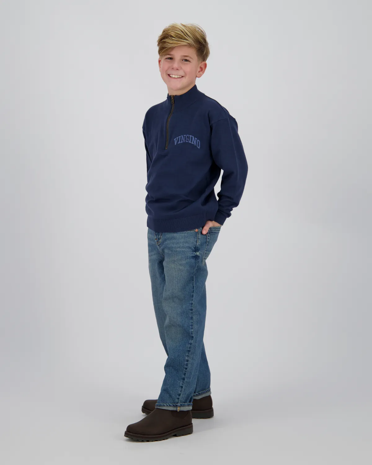 Jungen Flat knit Icon-halfzip | Blau