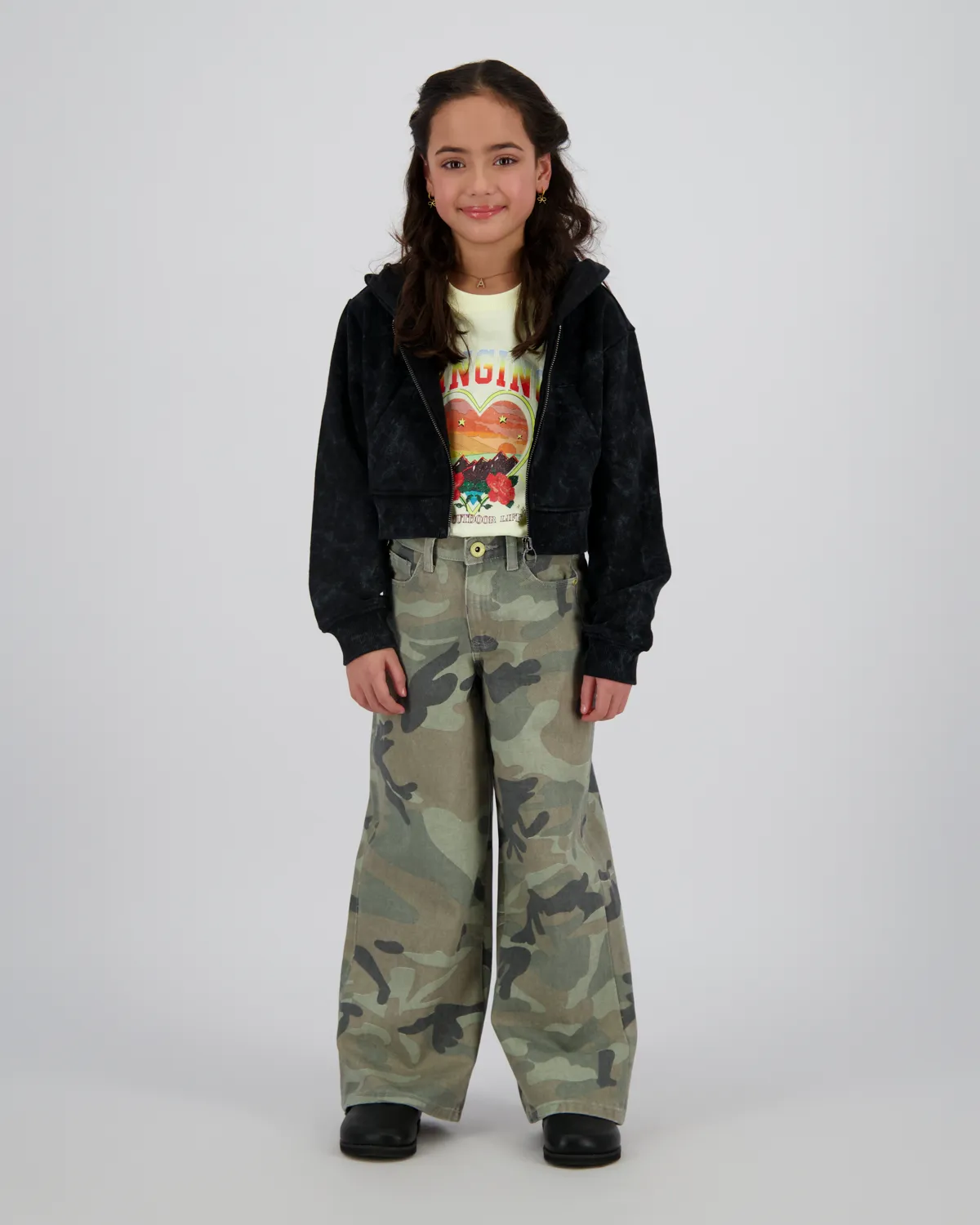 Mädchen Extra wide leg Jeans Cassie Camo | Grün