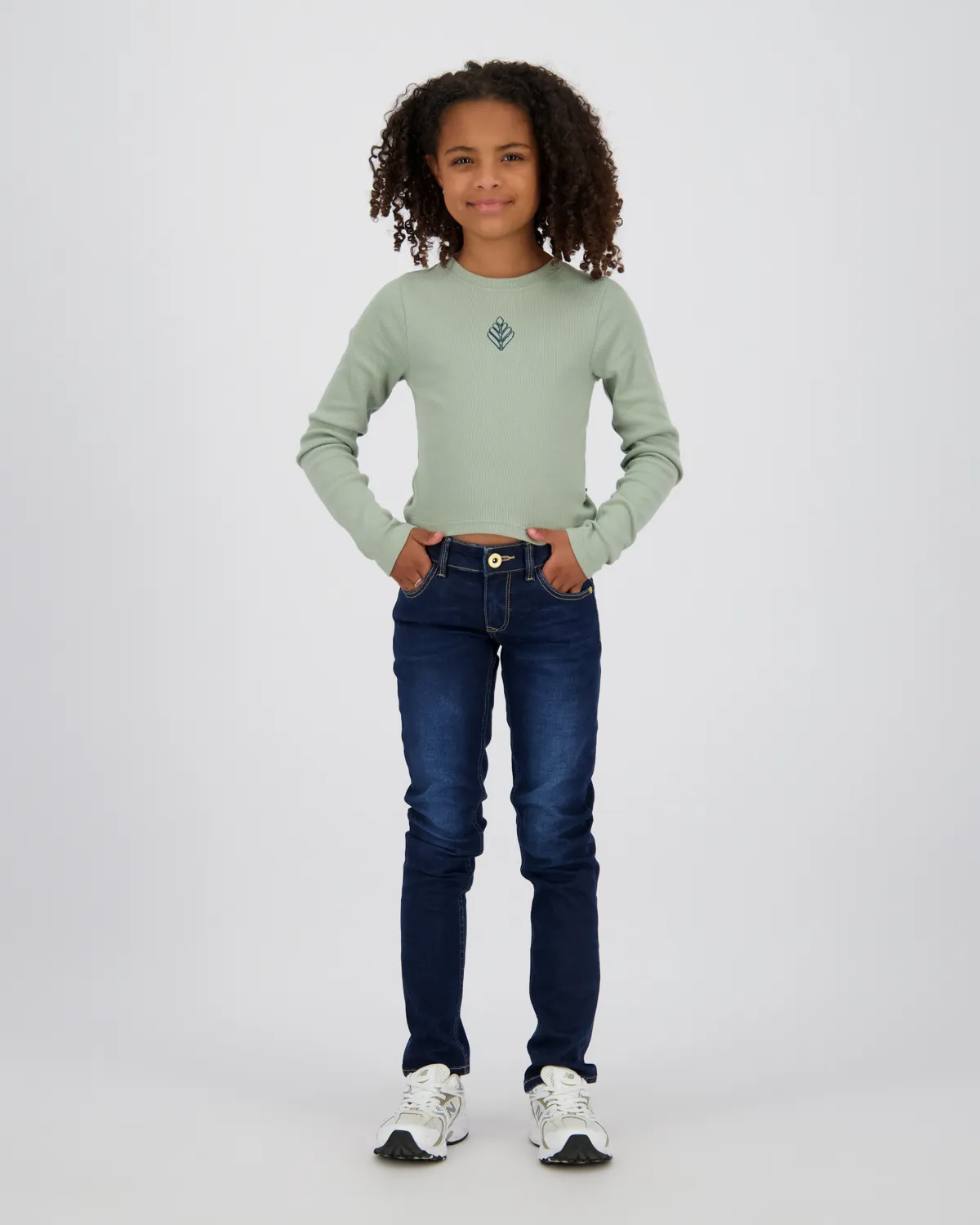Mädchen Top G-basic-crop rib longsleeve | Grün