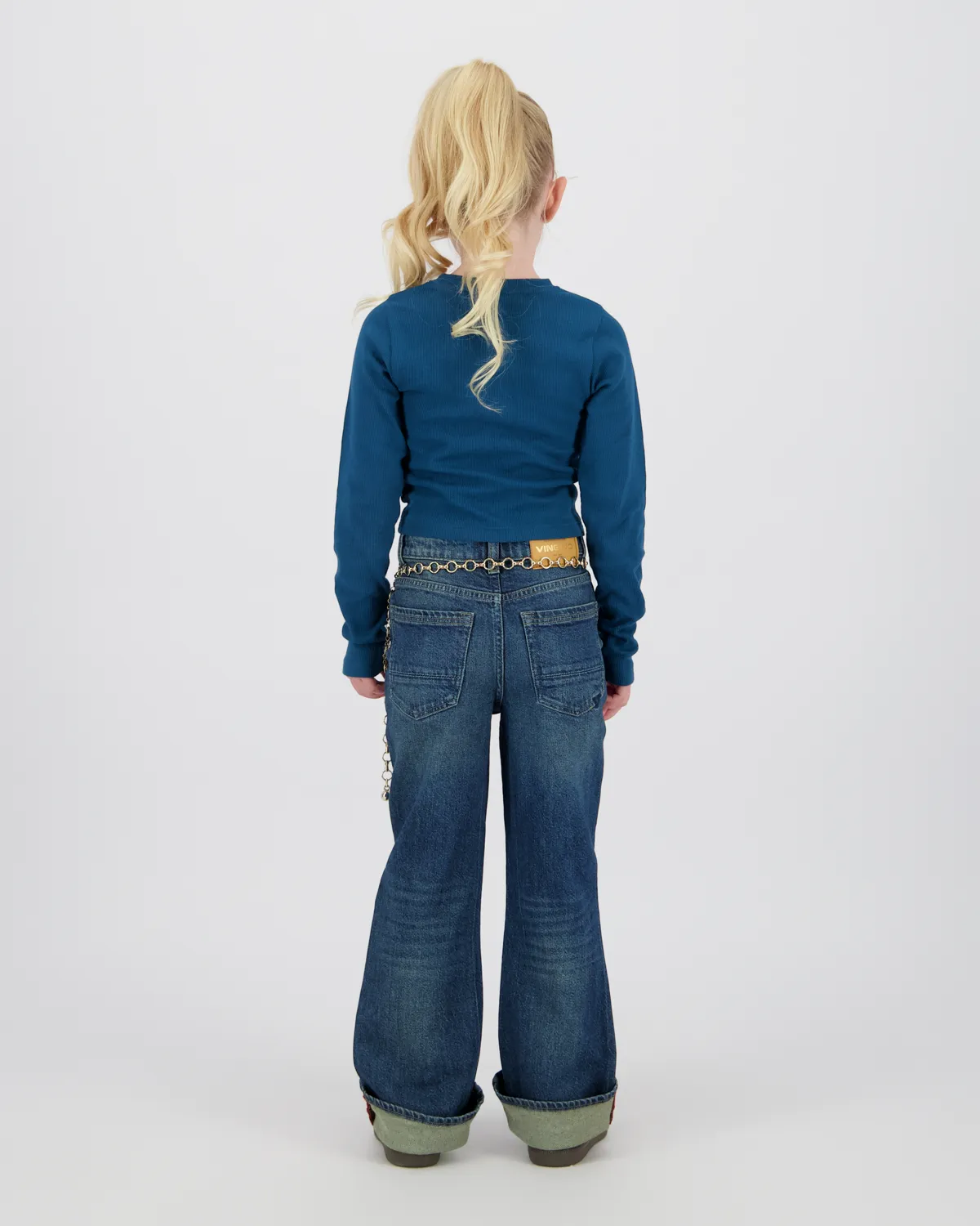 Mädchen Top G-basic-crop rib longsleeve | Blau