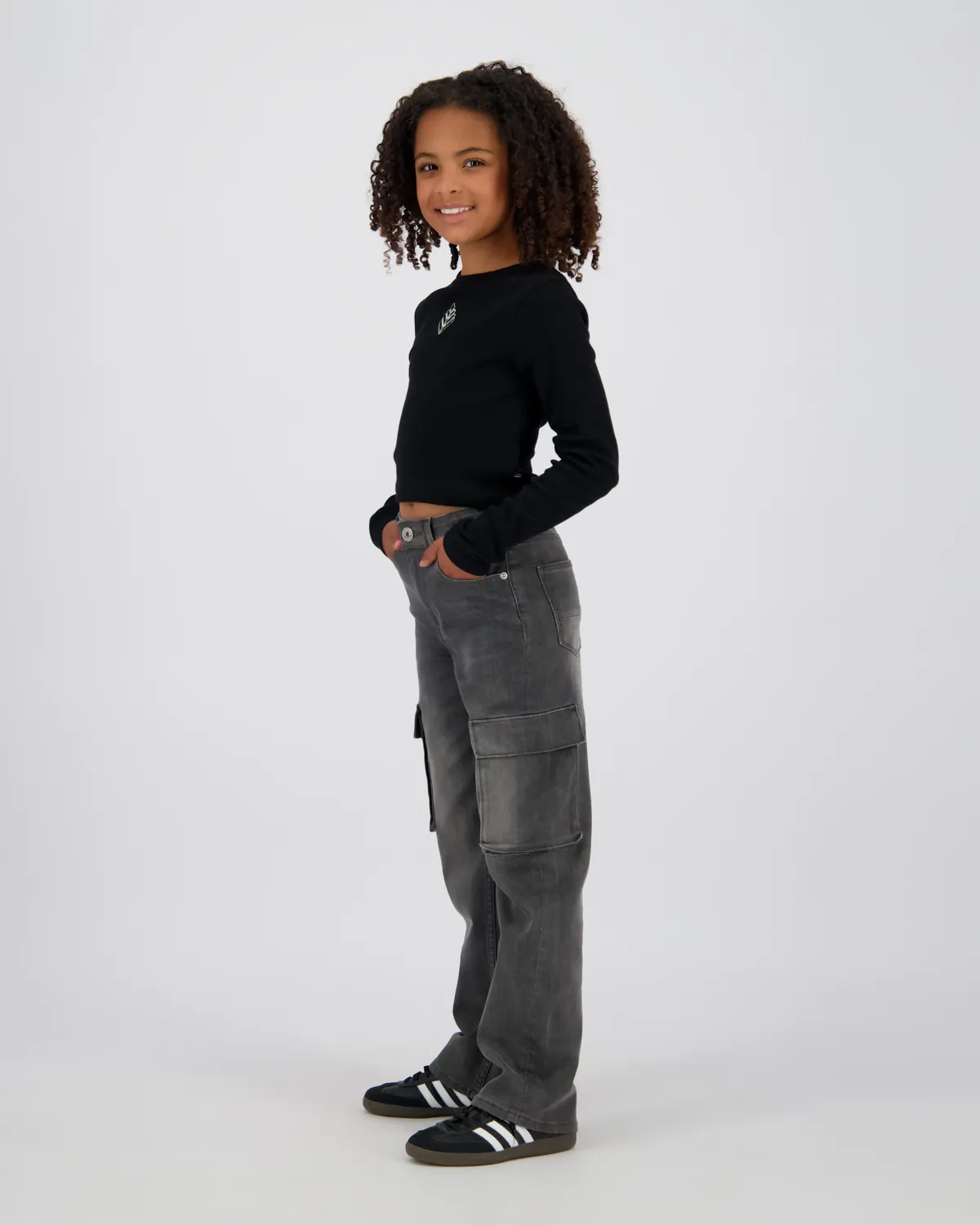 Mädchen Top G-basic-crop rib longsleeve | Schwarz