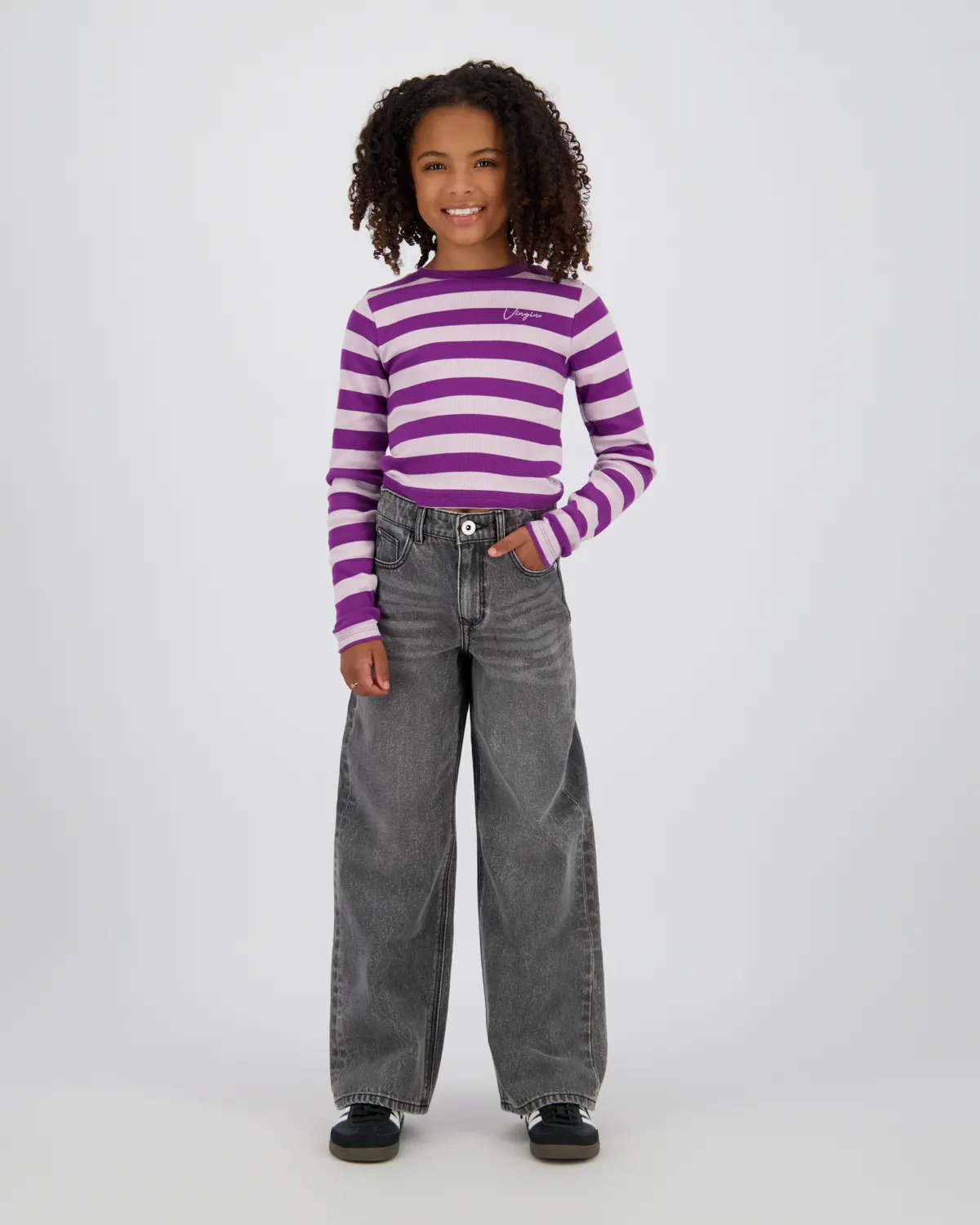 Mädchen Top G-basic-crop rib stripe | Lila
