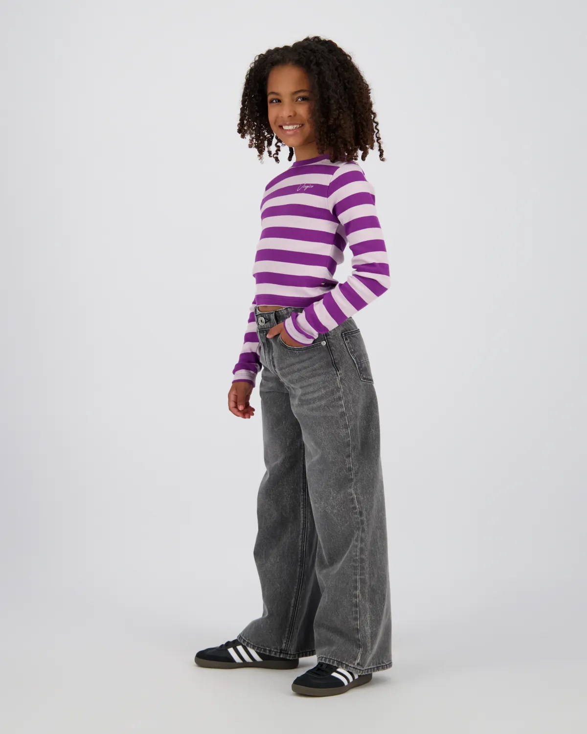 Mädchen Top G-basic-crop rib stripe | Lila