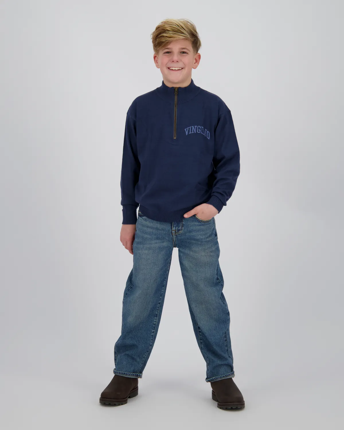 Jungen Flat knit Icon-halfzip | Blau