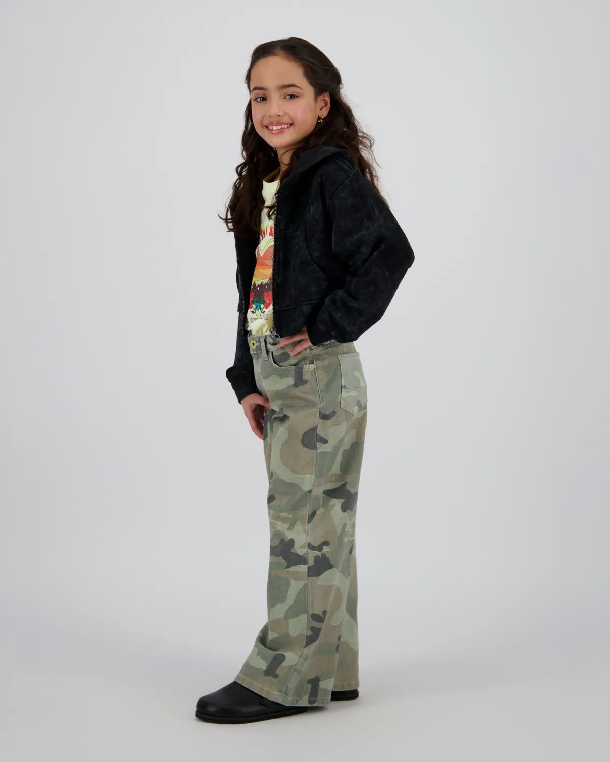 Mädchen Extra wide leg Jeans Cassie Camo | Grün
